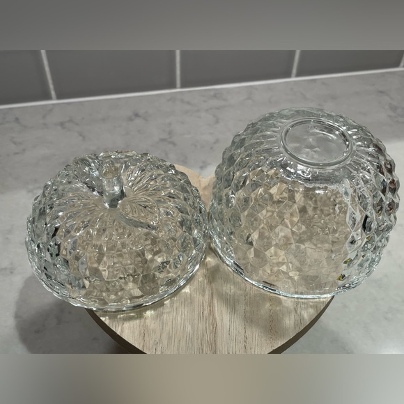 Fairy lamp glass apple covered dish Jeanette clear diamond cut bowl candy dish - Picture 7 of 7